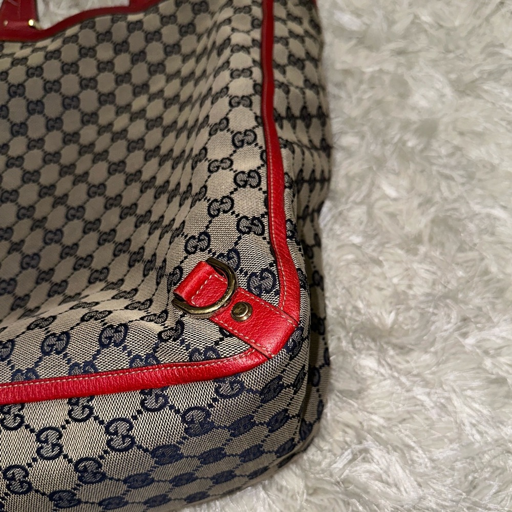 Vintage Gucci Large Abbey D Ring Tote - Red/Navy Blue - Picture 6 of 16